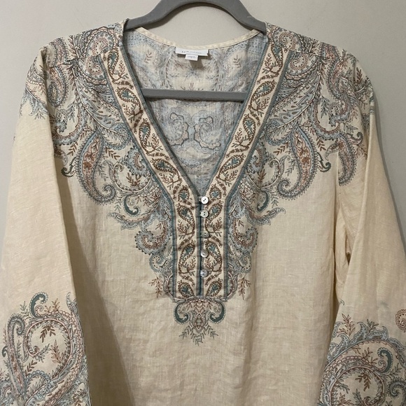 J Jill Linen Ornate Paisley Barley Elegant Top - Picture 4 of 7